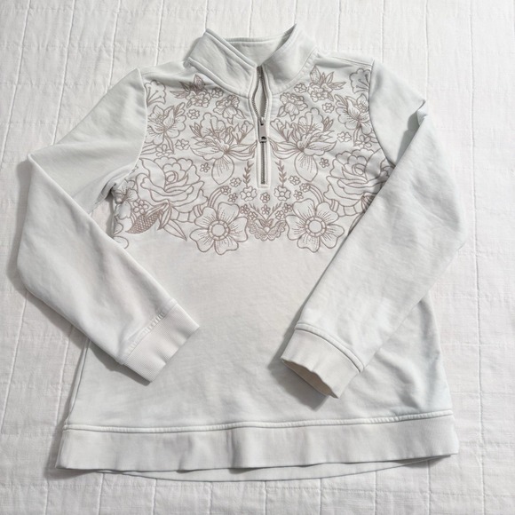 Soft Surroundings Sweaters - Soft Surroundings Women's Quarter Zip Pullover SMALL Floral Embroidery Ivory